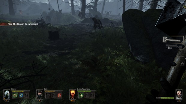 Schermata ingame con buio e foresta.