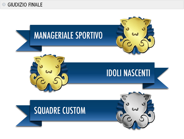 SCUDETTO 2016 Premi: manageriale sportivo oro, idoli nascenti oro, squadre custom argento.